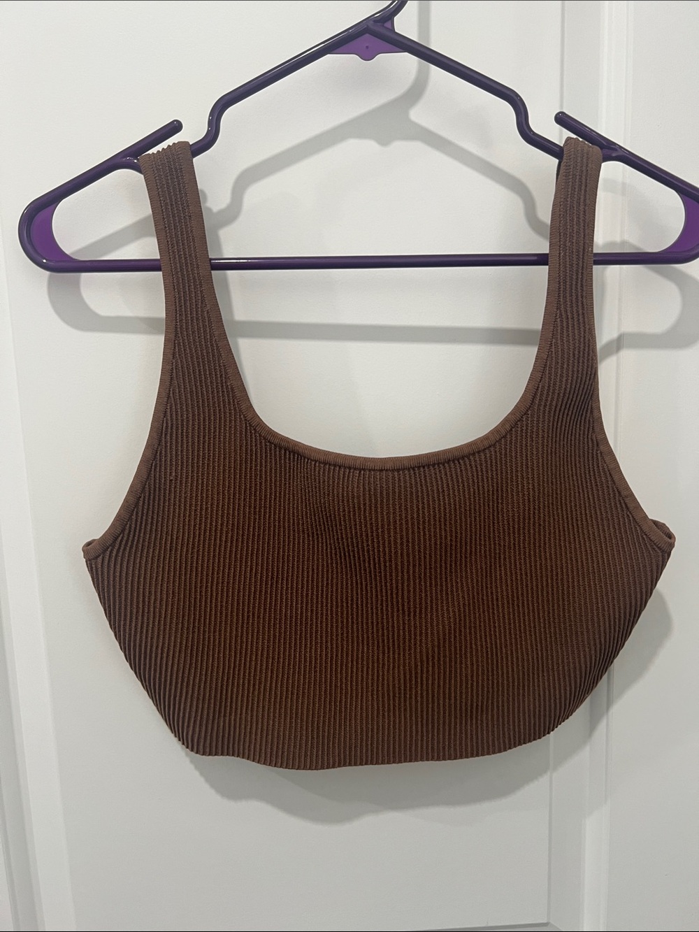 Aritzia Babaton Chocolate Brown‎ Ribbed Square Neck Crop Tank Size Large